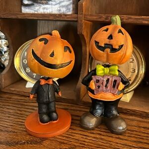 Pair of Halloween bobblehead Pumpkin Figurines